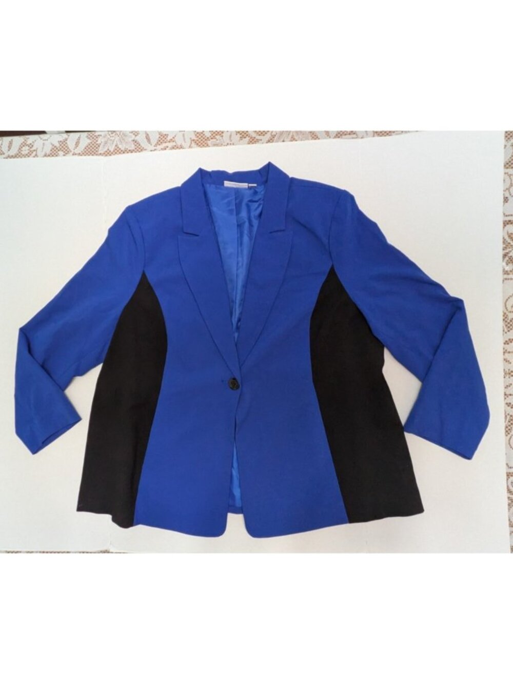 Susan Graver Color Block Blue Black Blazer Womens Size 2X One Button Jacket